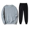 Novo Moletom Esportivo de Gola Redonda Transfronteiriço Masculino e Feminino Conjunto Cor Pura Tamanho Grande Fleece Solto Pulôver Conjunto Atacado