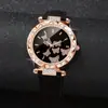 Relojes de Moda de Cuero para Mujer Esfera de Mariposa con Pedrería Reloj de Cuarzo Pulseras de Muñeca Mujeres