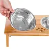 Comedero para mascotas de tamaño ajustable con 2 cuencos de metal y una almohadilla de silicona en la parte inferior, diseño simple y elegante