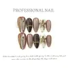 Pegatinas para Uñas Retro YiheBronce con Patrón de Flor en Tono Marrón, Uñas Portátiles Completamente Hechas a Mano, Uñas Postizas