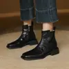 ~Encuentros de Lujo a Buen Precio~ Botines Cortos para Mujer con Punta Cuadrada, Hechos de Piel de Oveja de Primera Capa por Dentro y por Fuera, con un Tacón Grueso de 3.5cm y Cierre Lateral, Exudando Elegancia