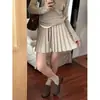 Falda midi plisada de punto gris estilo universitario para mujer, nueva colección otoño/invierno 2026, falda corta versátil de cintura alta en línea A