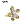Anillo personalizado para mujer MPR128 con diseño único de flores frescas doradas y plateadas con perlas, regalo de cumpleaños