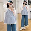 2026 Nueva Camisa de Maternidad Otoñal con Volantes, Patchwork de Lunares, Manga Larga, Camisa Muñeca, Top de Maternidad