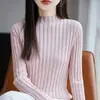 Camada Base de Algodão Puro Tricotado com Gola Alta Meia-Calça Costurada Estilo Coreano Novo Modelo de Primavera Elegante Slim Fit Suéter Interno Quente para Mulheres