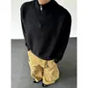 Suéter Masculino com Gola Alta e Zíper 2026 Outono/Inverno Design Inovador Listras Jacquard Solto Estilo Retro Old Money Tricô Tendência