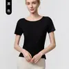 Camiseta Fitness Lyocell com Fenda nas Costas, Manga Curta, Verão e Primavera, Modelagem Solta Emagrecedora, Roupa para Cobrir Treino de Yoga