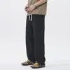 Calça casual masculina de seda gelada preta, elástica, secagem rápida, sensação refrescante, modelo novo de verão 2026, cintura elástica, calça reta folgada