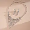 Aretes y Collar con Borlas de Flor Redonda Tachonados con Diamantes Estilo Europeo y Americano, Cadena para Clavícula Versátil de Moda, Joyería de Alta Gama de Lujo Ligero