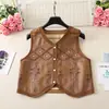 Colete de Couro Bordado Boêmio Marrom Colete Feminino Cintura Pequena Roupa Antiga Roupa de Viagem para o Noroeste de Xinjiang