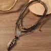 Colgante Estilo Retro Europeo y Americano Aleación Multicapa Cuentas de Madera Nudo Ajustable Tejido a Mano Collar Accesorio Unisex