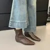 Versión de piel de vaca~Botines de punta estilo francés para mujer, nueva colección otoño/invierno, color café oscuro, tacón bajo, versátiles, estilizan y son elegantes