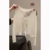 Cárdigan protector solar de seda helada para mujer, estilo fino de verano, para llevar sobre un vestido tipo camisola, con tiras, chal pequeño, chaqueta cubre.