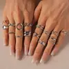 Juego de 16 Piezas de Anillos Abiertos Irregulares Geométricos Metálicos Europeos y Americanos, Sencillos y de Nicho, Transfronterizos, Joyería Única y Personalizada para Mujeres