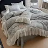 Conjunto de Quatro Peças para Mãe e Bebê Classe A Estilo Princesa Estilo Renda Algodão Lavado com Água Pura Estilo Fofo Lençol Capa de Edredom Conjunto de Três Peças para Dormitório 3
