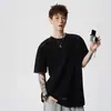 Camiseta Casual Esportiva Unissex de Verão Estilo Americano Cool Streetwear Corte Desconstruído Costurado Gola Redonda Manga Curta Tendência Solta