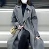 Abrigo de lana con cuello de traje gris para mujer, otoño e invierno, de alta gama, elegante, estilo coreano, holgado, abrigo largo de lana, transfronterizo