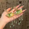 2026 Nuevo Estilo Xiu Jade Pinza para el Cabello con Patrón de Nube para Mujer con Borlas Largas, Accesorio para el Cabello Estilo Antiguo Hanfu, Pinza de Jade para Recogido Estilo Dinastía Song y Ming