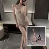 Hermoso y Atractivo Conjunto de Lencería, Puro Deseo y Pasión, Body Strapless de Entrepierna Abierta, No Necesita Quitarse, Atuendo Sexy de Secretaria de Encaje Seductor