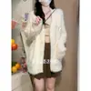 Cárdigan de Piel Sintética de Visón Tejido Decorativo de Mariposa Ropa de Otoño e Invierno 2025 para Mujer Estilo Perezoso Suave Pegajoso Holgado Chaqueta Top