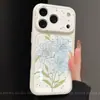 Adequado para Capa de Celular Apple 17 com Proteção Completa da Lente, 16 Pro Max High-End Anti-Queda iPhone 15 Design de Flor de Lírio Azul