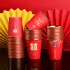 Copo de Papel Dourado Espesso Descartável para Casamento Banquete de Casamento Xícara de Chá Doméstica Palavra Feliz Vermelho Copo de Casamento de Alta Qualidade Venda por Atacado