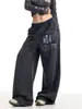 Pantalones Rectos Lavados Estilo Retro Americano con Estampados de Moda, Caída Elegante, Corte Holgado Fresco, Pantalones Largos Versátiles Casuales con Cordón Elástico