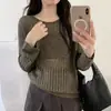 Cuello Redondo Lentejuelas Huecas Punto de Lino Suéter Delgado Holgado Estilo Perezoso Nuevo para Mujer Otoño Invierno 2026