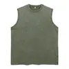 230G Algodão Puro Europeu e Americano High Street Hip Hop Lavado Desgastado Casual Sem Mangas Camiseta Regata Oversize Colete Sem Mangas Camiseta Masculino
