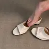 Versão em couro macio~Sandálias slip-on estilo francês, simples, com bico aberto e salto grosso para mulheres, versáteis para uso casual e para ir ao trabalho, estilosas e confortáveis