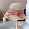 Chapéu de palha estilo japonês Hepburn feminino primavera e verão protetor solar ao ar livre strass arco chapéu de pescador chapéu de bacia de férias