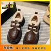 Zapatos pequeños retro de cuero estilo británico con forro polar para mujer 2023 nuevos otoño e invierno combinan con todo cálidos de felpa zapatos de algodón coreanos mocasines