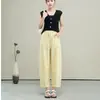 Pantalones Anchos de Lino Lyocell de Verano 2025 Cintura Alta Adelgazantes Holgados con Caída Versátiles Rectos Casuales