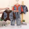 Conjunto de chaleco falso de mezclilla moderno y elegante para niños, ropa de primavera y otoño para niños, atuendo de otoño de moda para niños de 2 a 3 años