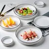 Louça de Cerâmica com Desenho Linear Nórdico Simples - Tigelas e Hashis Atacado Estilos Redondo e Quadrado para Uso em Hotel e Casa Pratos Tigelas Colheres de Sopa Logo