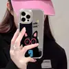 Funda de teléfono de dibujos animados de gato negro haciendo selfie, moderna y divertida, para iPhone 16 con espejo de maquillaje, cubierta protectora para Apple 17pm