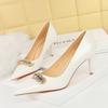 9283-Ak31 Zapatos de Mujer de Lujo Accesible Estilo Europeo y Americano Tacones Altos de Aguja Boca Baja Punta Afilada Charol Metal Pedrería Zapatos Decorativos