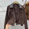 Chaqueta corta de gamuza de alta gama para mujer con cuello de solapa, nuevo estilo otoño 2026, moderna, rejuvenecedora, adelgazante, chaqueta de motociclista