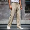 Pantalones de Lino Nuevos para Hombre Otoño 2026, Pantalones Rectos Frescos, Pantalones Casuales de Color Sólido Vintage con Cordón