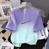 Camiseta Infantil de Manga Corta Degradada, Top Estampado de Moda de Verano para Niños, Ropa Moderna Suelta y Versátil Estilo Coreano para Niños Mayores