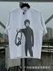 Camiseta de Manga Corta Holgada para Parejas de Ancianos Lavada Pesada con Estampado de Retratos Hip Hop Rap Estilo Americano Vintage Tendencia