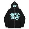 2024 Transfronterizo Nuevo Americano High Street Hip Hop Moda Nacional Estampado Cremallera Sudadera Moda Combinable Pareja con Capucha