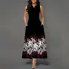 Novo Vestido de Verão Feminino 2022 Amazon Europeu e Americano Transfronteiriço Estampado com Decote em V Sem Mangas