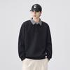 Camiseta tipo Polo Versátil Color Contrastante Costura Cuello Estilo Americano Desgastado Holgada 300g Resistente al Desgaste Lana Sudadera Casual Negra