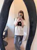 Camiseta de Manga Corta de Algodón Puro con Estampado Floral y Letras Estilo Coreano para Mujer, Top Casual Versátil Suelto de Verano con Cuello Redondo, Moderno