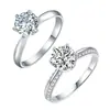 Anel de Diamante Cultivado com Seis Garras Mais Vendido da Família Zhou para Mulheres Prata de Lei S925 Banhado a Ouro Branco 18K Simples Versátil Anel de Noivado Casamento