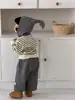Estilo Coreano Invierno Niña Sombrero de Pico con Pompón Suéter Tejido Rayado Elegante Pantalones de Felpa Gruesos Versátiles para Niños