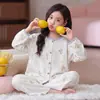 Pijama infantil de algodão nuvem com mangas compridas, estilo outono e primavera, estilo princesa para meninas, roupa de casa fofa de desenho animado para meninas mais velhas