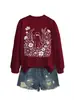 Amazon eBay site independente moda estilosa divertida feminina flor fantasma floral gola redonda manga longa moletom camada base