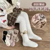 Medias para niñas, otoño e invierno, finas con forro de felpa, engrosadas, con lazo, calcetines de capa base para niños, adecuadas para usar como ropa exterior, calcetines de baile y leggings de punto trenzado como capa base